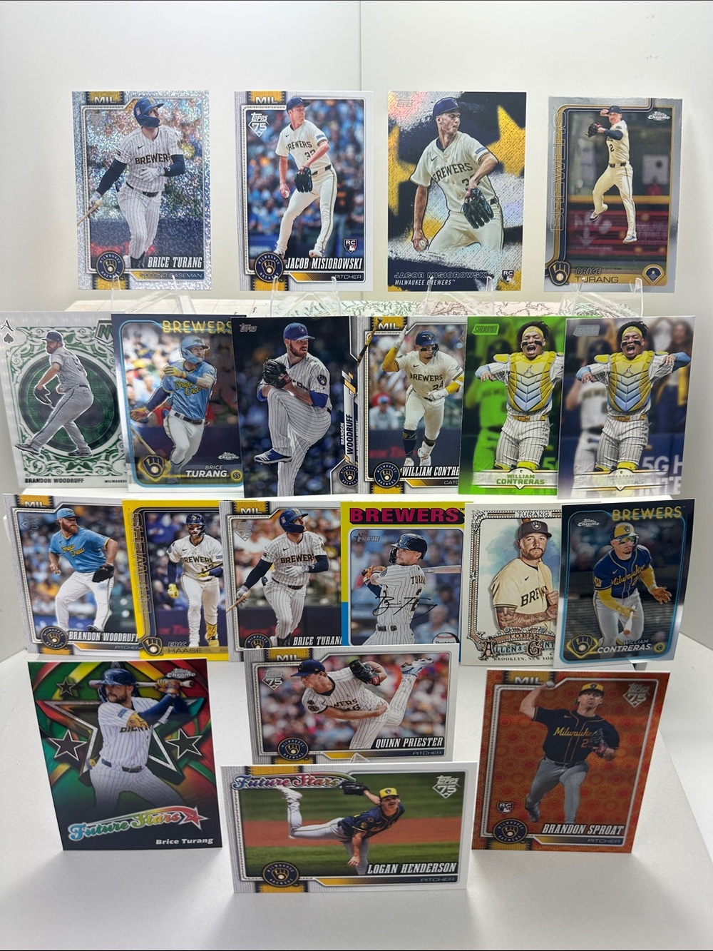 2 Jacob Misiorowski rookies + Turang/Contreras/Woodruff/Sproat Brewers lot of 20